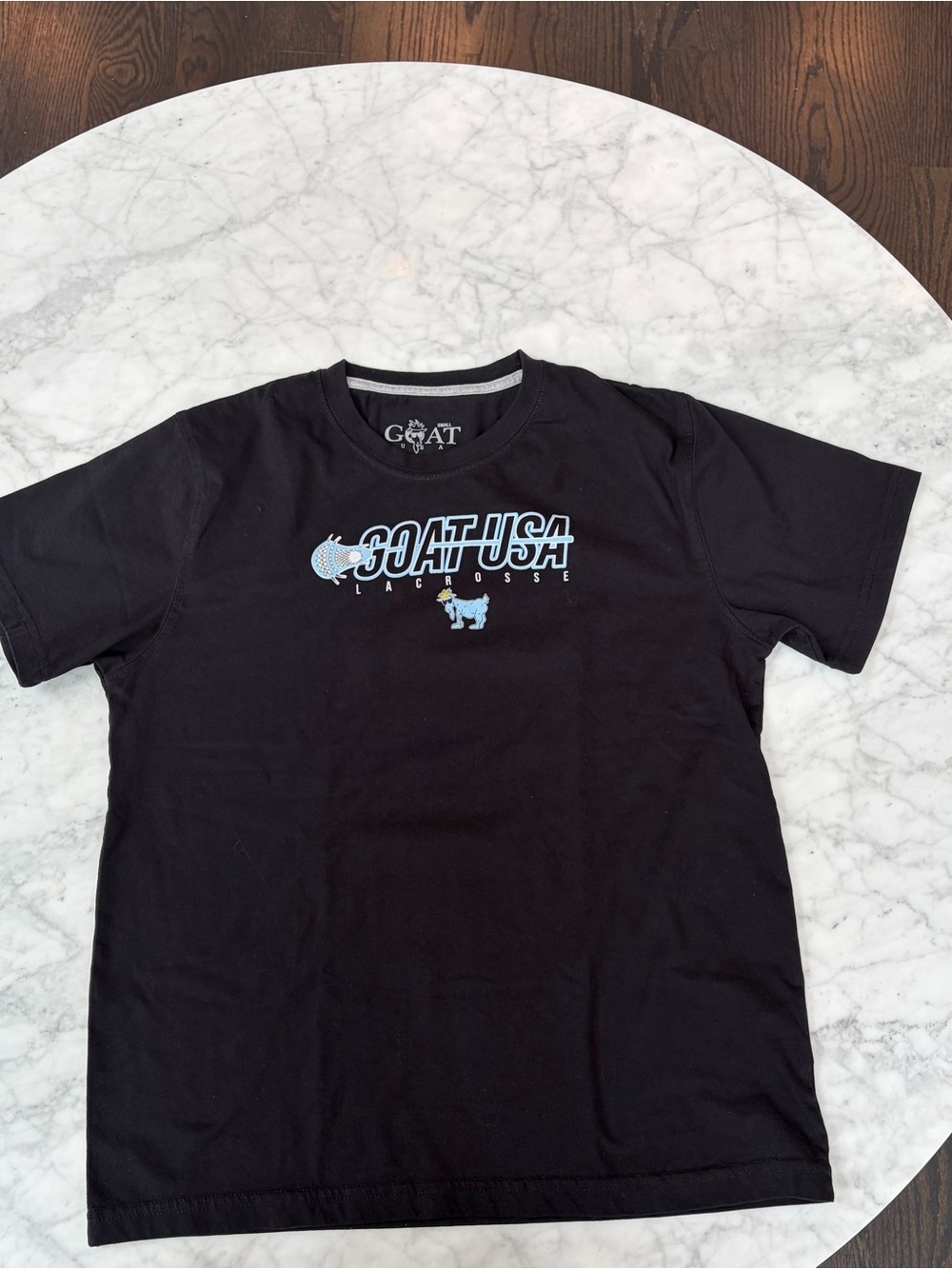 GOAT USA Black Short-Sleeve Crew Tee with Light Blue Logo